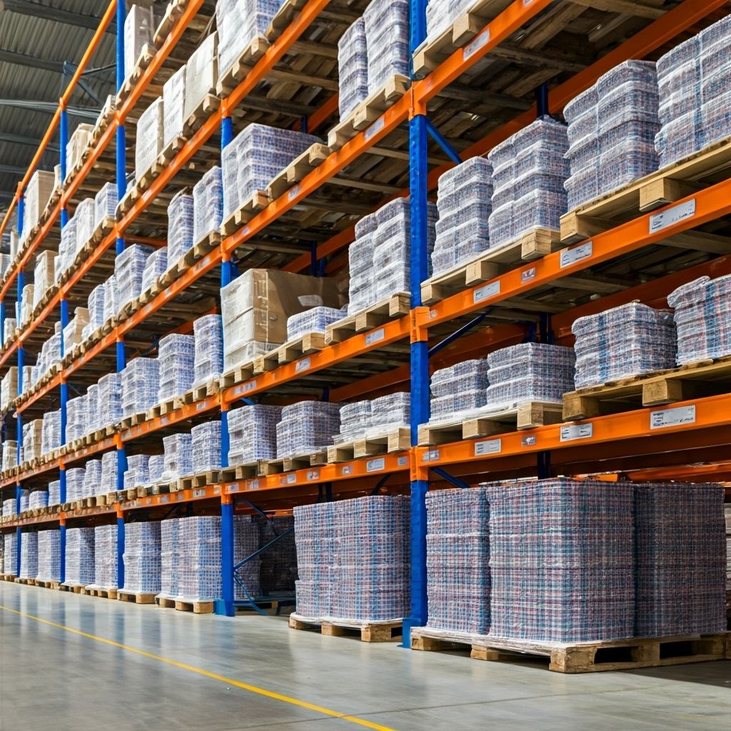 Organized warehouse inventory shelves